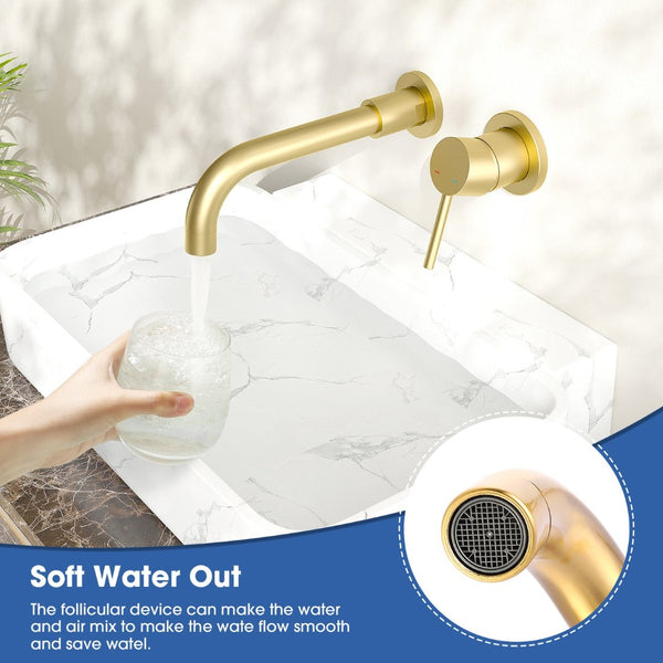 English Elm Wall Mount Faucet - Elegant Brushed Gold Design For Bathroom Sink Or Tub, Includes Brass Valve! T3177P269104-GIGA