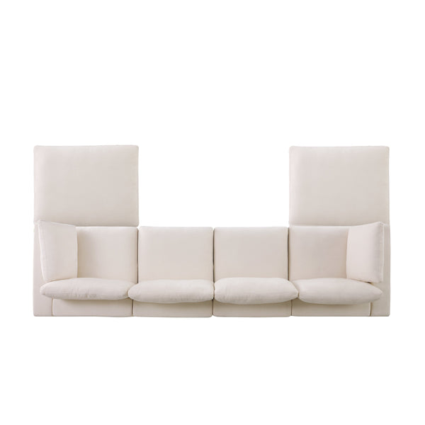 English Elm 123.6" Modular Sectional Sofa - U-Shaped Convertible Couch With Reversible Chaise & Ottomans, Beige W1123S00044