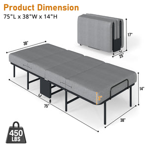 English Elm Twin Folding Guest Bed with Memory Foam Mattress Steel Frame and Lockable Casters T3963P481979