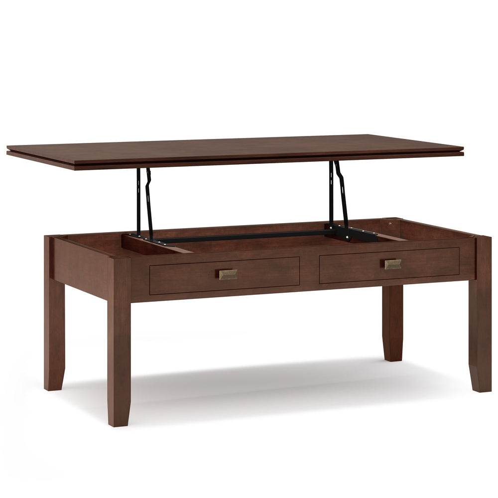 English Elm Artisan Lift Top Coffee Table - Rich Russet Brown With Hidden Storage For Living Room Elegance B136P158380