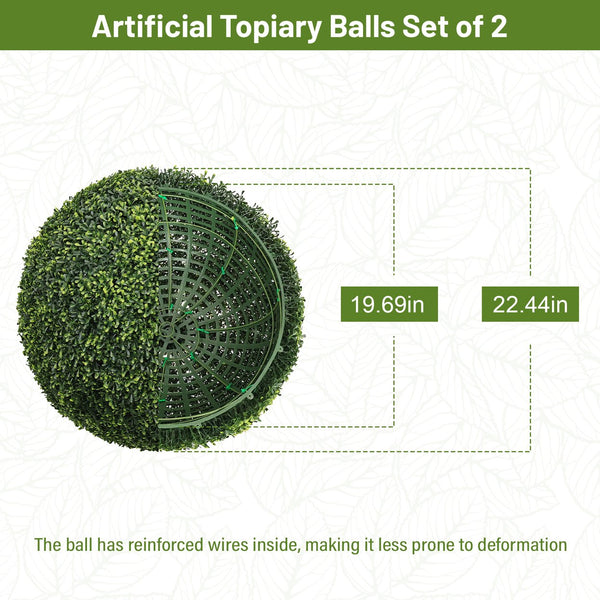 English Elm 22.4in Faux Boxwood Topiary Spheres Lush Polyethylene Foliage for Porch or Patio W2945P460786