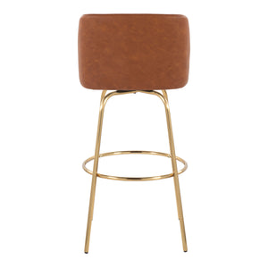 English Elm 30" Swivel Barstools Set of 2 Grey Fabric Gold Footrest Black Metal Kitchen Counter B202S00687