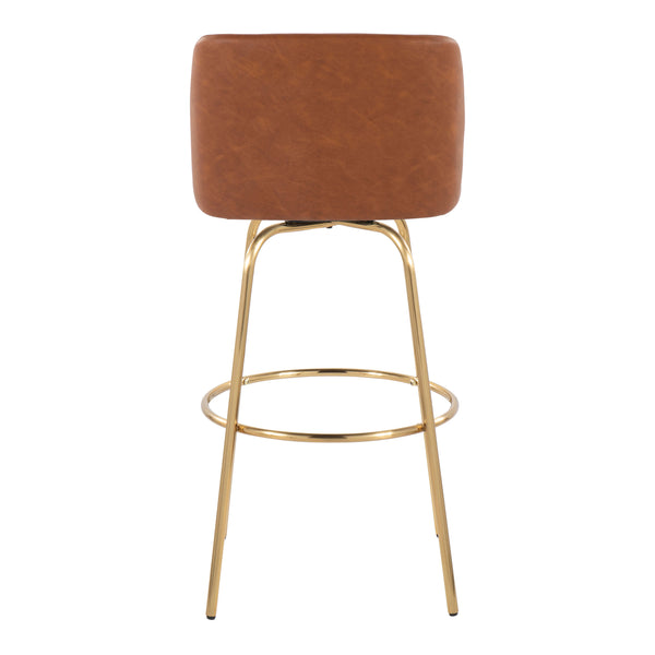English Elm 30" Swivel Barstools Set of 2 Grey Fabric Gold Footrest Black Metal Kitchen Counter B202S00687
