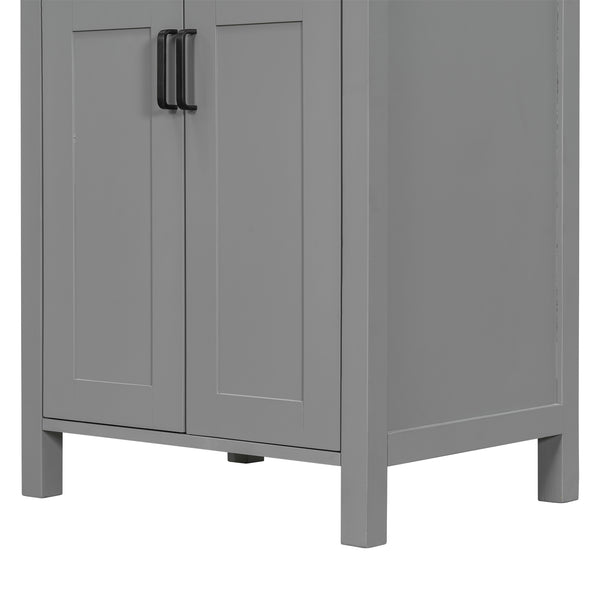 English Elm 24"Bathroom Luxurious Space-Saving Vanity with Ceramic Sink, Solid Wood Frame, Soft-Close Doors and Storage Grey N729P183716E