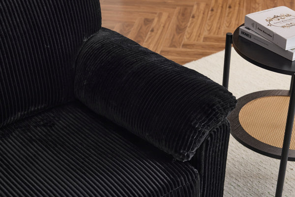 English Elm 33 Inch Oversized Swivel Corduroy Lounge Chair with Plush Chenille Cushioning and Support Springs Black W1829P265018