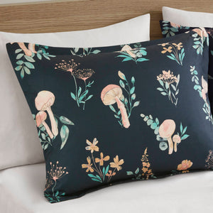 English Elm 4-piece Whimsical Mushroom Floral Microfiber Comforter Set with Shaped Accent Pillow Navy Multi B035P482879