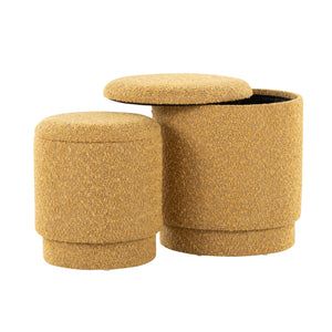 English Elm Ottoman Set Nesting Storage Cubes Upholstered in Rich Fabric for Modern Living Spaces Yellow B202P471504