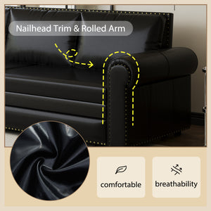 English Elm Chesterfield Velvet King Sleeper Sofa with Nailhead Trim and Rolled Arms for Living Room Black W1885S00358