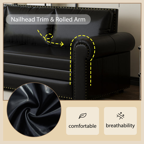 English Elm Chesterfield Velvet King Sleeper Sofa with Nailhead Trim and Rolled Arms for Living Room Black W1885S00358