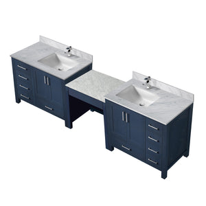 English Elm Navy Blue Double Bath Vanity With Carrara Marble Top, Chrome Faucets & Spacious Storage Solutions B2731S01187