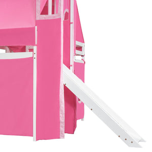 English Elm Full Size Castle Loft Bed with Tent Canopy and Tower for Kids Playroom LT000569AAH-1