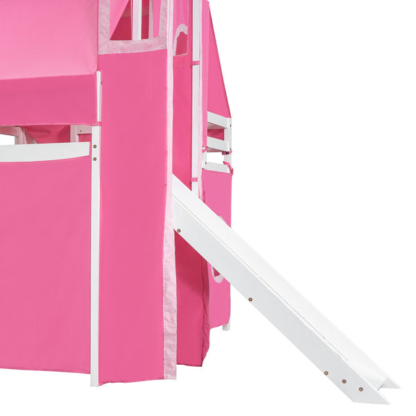English Elm Full Size Castle Loft Bed with Tent Canopy and Tower for Kids Playroom LT000569AAH-1