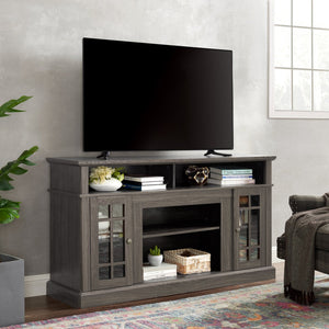 English Elm Classic TV Media Stand Dark Walnut 65" Modern Entertainment Console with Glass Doors, Cable Management and Adjustable Shelves (58.25"W x 15.75"D x 32"H) W2275P389756