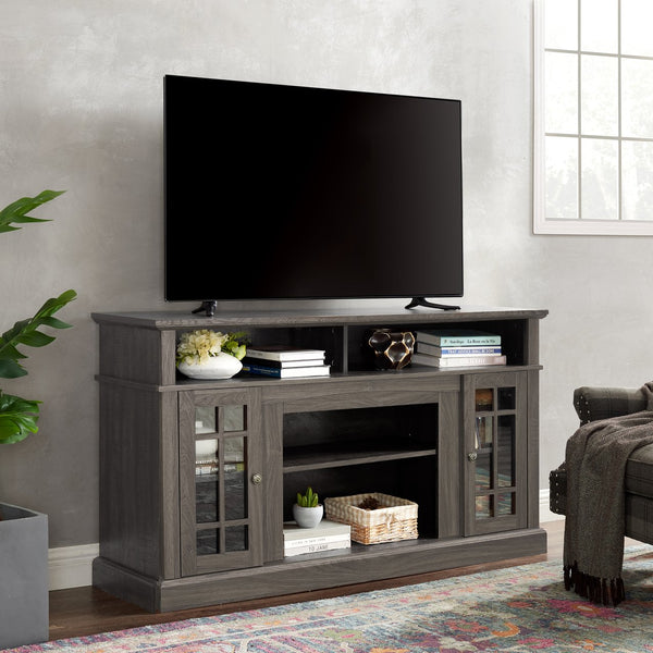 English Elm Classic TV Media Stand Dark Walnut 65" Modern Entertainment Console with Glass Doors, Cable Management and Adjustable Shelves (58.25"W x 15.75"D x 32"H) W2275P389756