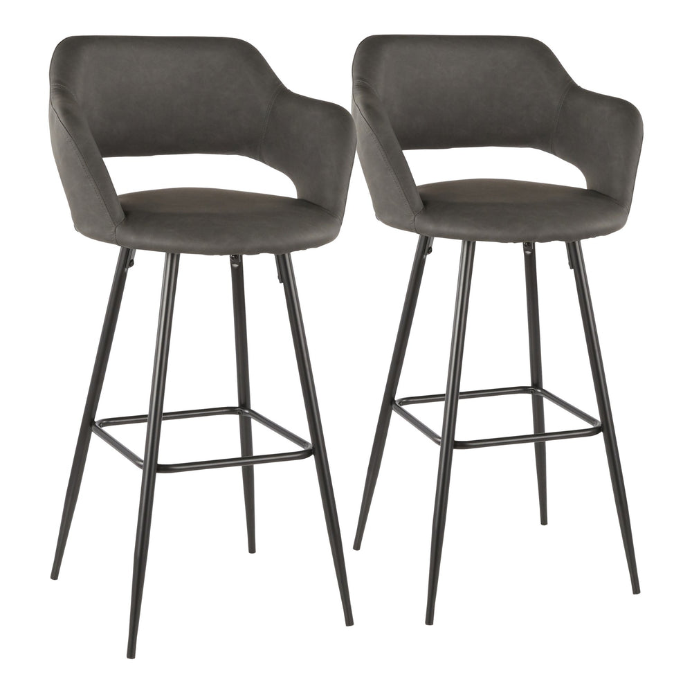 English Elm Margarite Contemporary Barstool Set Of 2 In Black Metal & Grey Faux Leather - Stylish Comfort For Bars B202P222399