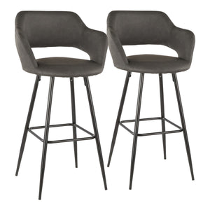 English Elm Margarite Contemporary Barstool Set Of 2 In Black Metal & Grey Faux Leather - Stylish Comfort For Bars B202P222399