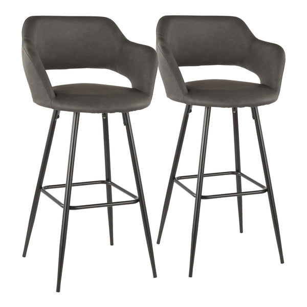 English Elm Margarite Contemporary Barstool Set Of 2 In Black Metal & Grey Faux Leather - Stylish Comfort For Bars B202P222399