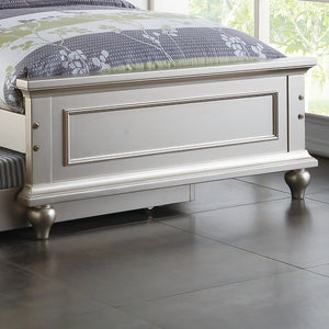 English Elm Contemporary Twin Bed with Trundle and Tufted Upholstered Headboard, Sturdy Slats, Kids Bedroom Furniture Silver,White 83 L x 12 W x 9 H B011S02034