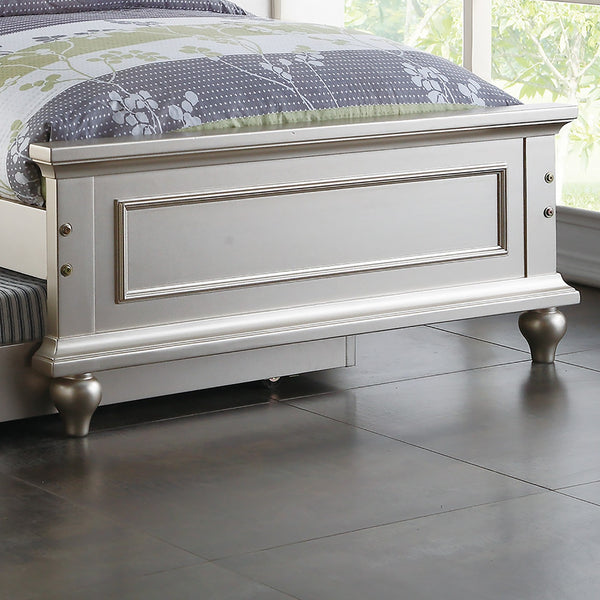 English Elm Contemporary Twin Bed with Trundle and Tufted Upholstered Headboard, Sturdy Slats, Kids Bedroom Furniture Silver,White 83 L x 12 W x 9 H B011S02034