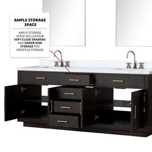 English Elm Black Oak Double Bath Vanity Set With Carrara Marble Top, Chrome Faucets & 36-Inch Mirrors Included B2731S02181