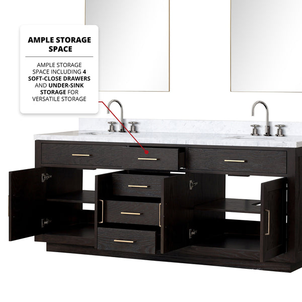 English Elm Black Oak Double Bath Vanity Set With Carrara Marble Top, Chrome Faucets & 36-Inch Mirrors Included B2731S02181