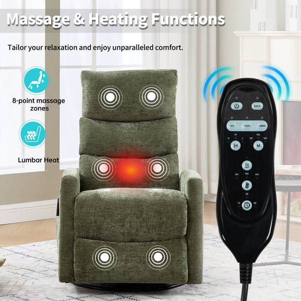 English Elm Heat Massage Rocker Recliner with Swivel Base Vibrating Nodes Lumbar Relief Fabric W3224P357572