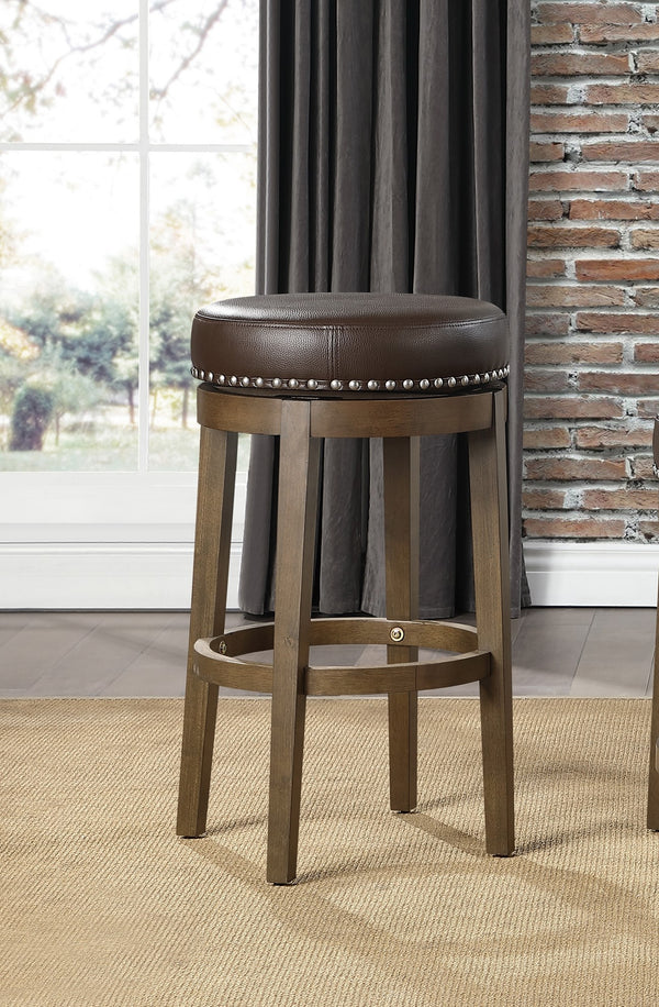 English Elm Round Swivel Stool Set of 2 with Black Faux Leather Seat, Nailhead Trim & Solid Wood Legs, 19.5" H Brown 35.75 L x 23.25 W x 9.5 H B011P201566