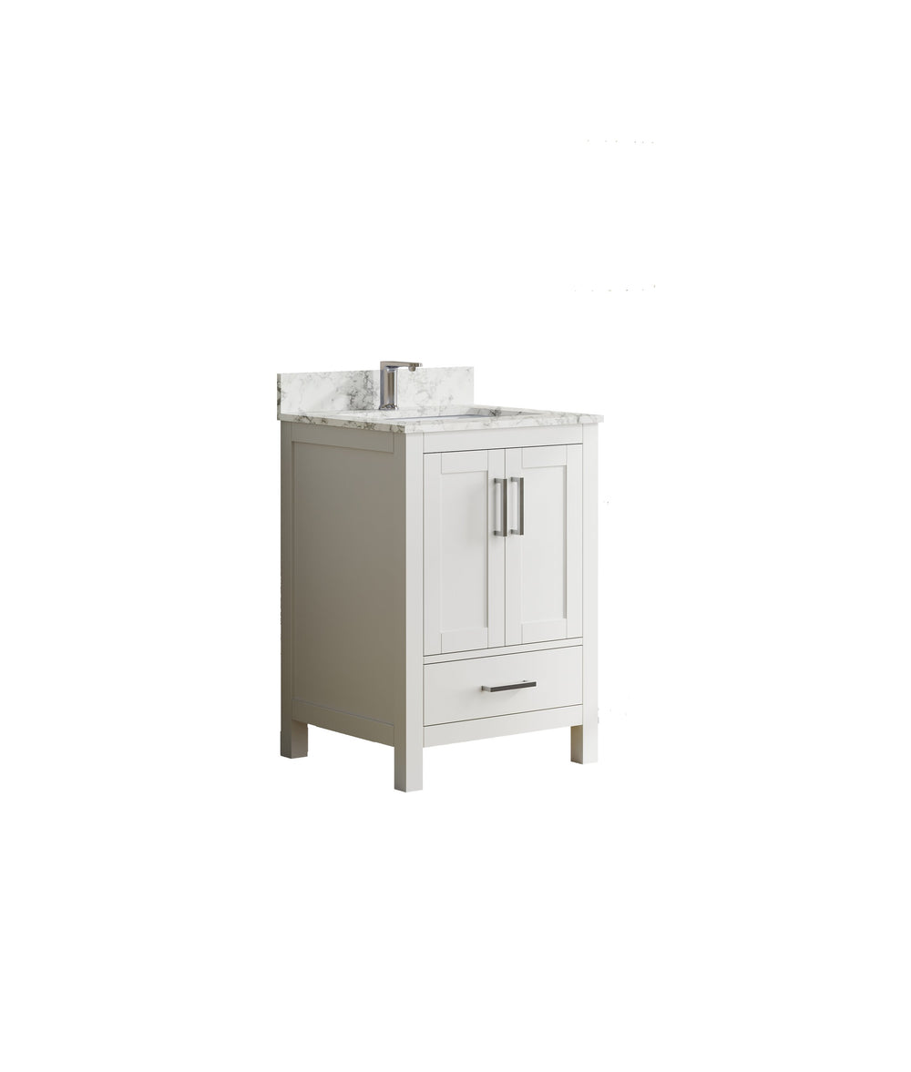 English Elm 23" Freestanding Bathroom Vanity Solid Wood White Cabinet Carrara Sink Included T3785P383040