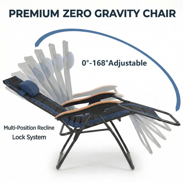 English Elm Oversized Zero Gravity Patio Recliner Breathable Mesh Seat Wood Arms 400 Lb Capacity W5159P431467