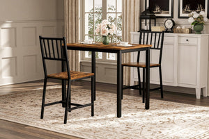 English Elm Dining Table Set 3 Piece Industrial Steel Frame with Melamine Top for Kitchen Nook Rustic Brown W1162P424861