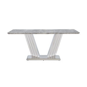 English Elm Marble Dining Table For 6-8 People, Stylish Rectangular Faux Marble Top With Chrome Base Elegance W3456S00022