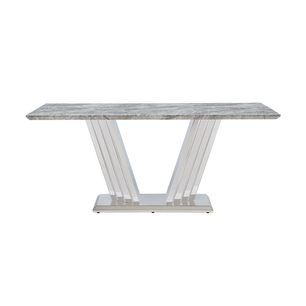 English Elm Marble Dining Table For 6-8 People, Stylish Rectangular Faux Marble Top With Chrome Base Elegance W3456S00022
