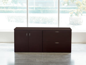 OSP Home Furnishings Napa Contemporary Office Credenza with Concealed Storage and Cable Management Solutions Combo Espresso NAPESP-TYP205