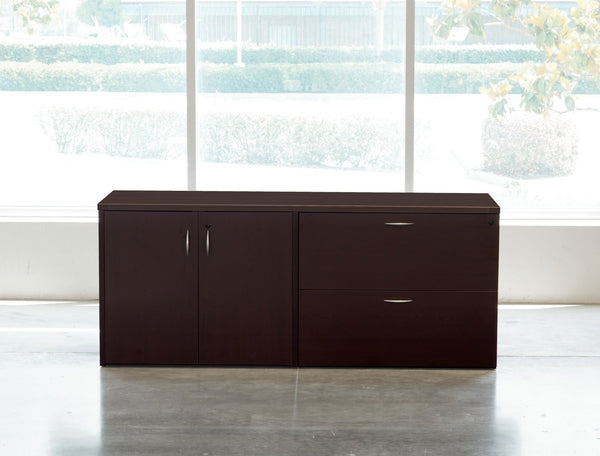 OSP Home Furnishings Napa Contemporary Office Credenza with Concealed Storage and Cable Management Solutions Combo Espresso NAPESP-TYP205