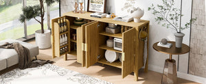 English Elm U_style Striped Four Door Sideboard Mdf Buffet Cabinet with Adjustable Shelves for Dining Natural N711P345170O