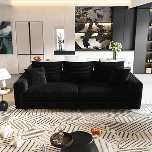 English Elm 82.7" Plush Corduroy 3-Seat Sofa - Modern Cloud Couch With Ottomans, Deep Comfort For Any Space W1885S00155