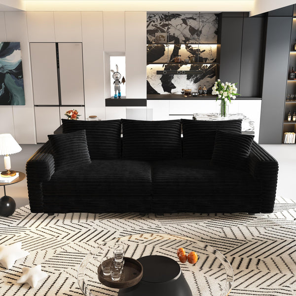 English Elm 82.7" Plush Corduroy 3-Seat Sofa - Modern Cloud Couch With Ottomans, Deep Comfort For Any Space W1885S00155