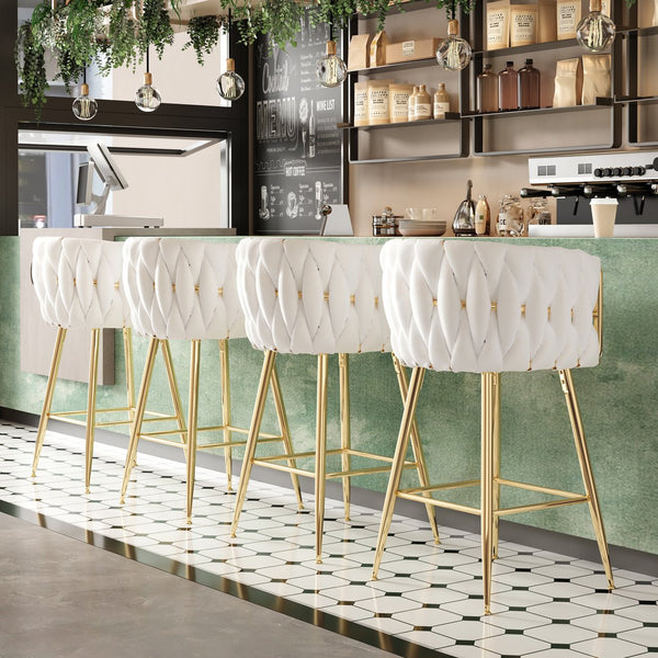 English Elm Counter Height Stools Set of 2 Mid-century Metal Legs Ergonomic Kitchen Island Seating Beige T3623P430893