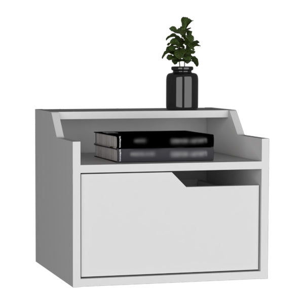 English Elm Winchester Floating Nightstand with Dual-Tier Surface, Spacious Drawer, Wall-Mount Modern Storage White 18 L x 17 W x 5 H B097P199739