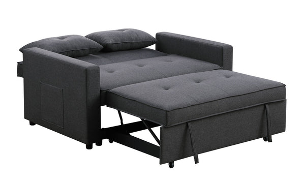 English Elm Zaira Linen Convertible Sleeper Loveseat with Side Pocket for Small Spaces Dark Gray B2749S00191