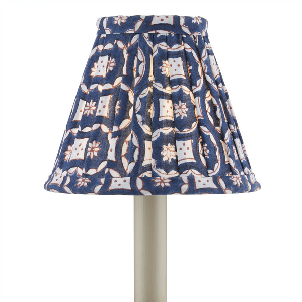 Block Print Navy Multi Pleated Chandelier Shade - Chic Cotton Decor for Bohemian Spaces and Style