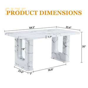 English Elm 64.5×35.4 Marble Pattern Glass Base Dining Table Seats 8 Modern Nordic Style W2827S00031