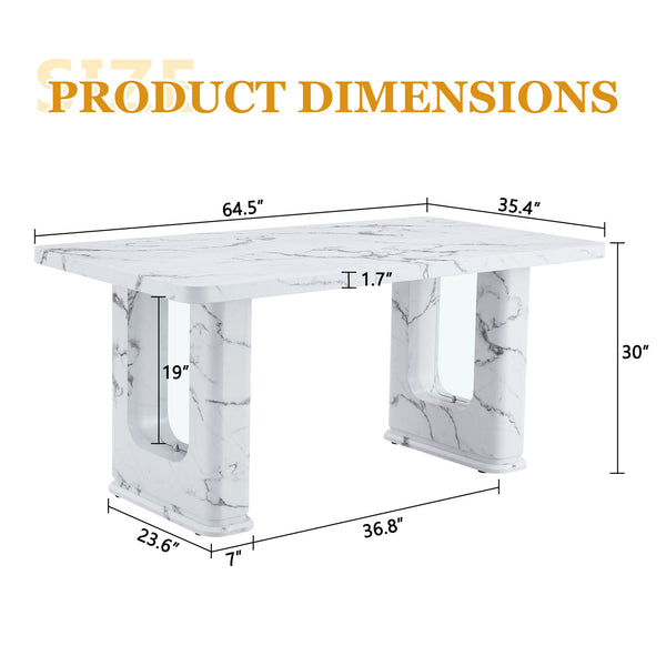 English Elm 64.5×35.4 Marble Pattern Glass Base Dining Table Seats 8 Modern Nordic Style W2827S00031