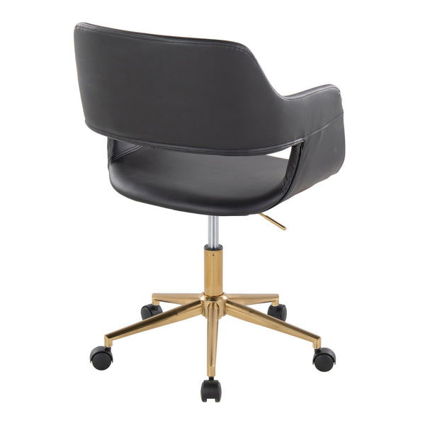 English Elm Margarite Contemporary Task Chair: Stylish Black Faux Leather & Gold Metal Base For Ergonomic Comfort B202P223911