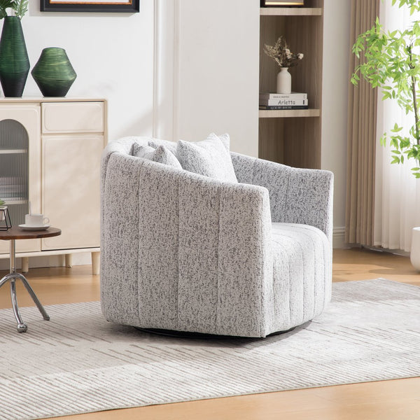 English Elm 39"w Chenille Barrel Swivel Chair Tufted Pumpkin Silhouette Cozy Reading Accent Seat White+Black W3118S00039