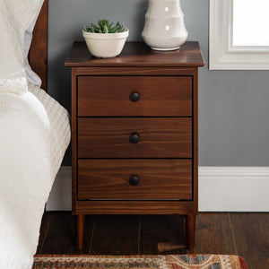 English Elm Walker Edison - Classic 3-Drawer Solid Wood Nightstand Walnut – Sustainable Pine, Deep Storage Drawers, Modern Style B185P168930