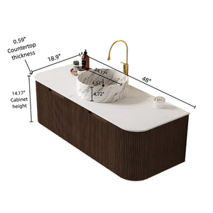 English Elm Dina 48" Wall-Mounted Bathroom Vanity With Ceramic Basin, Storage Cabinet, Dark Walnut Finish & Drawers W2615S00453