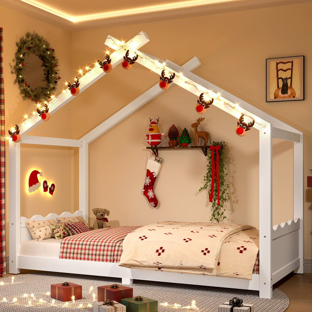 English Elm Twin House Frame Floor Bed Solid Pine Kids Room Montessori Low Profile Play Nook W1580P387835