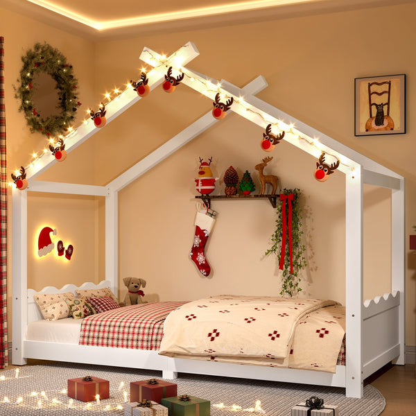 English Elm Twin House Frame Floor Bed Solid Pine Kids Room Montessori Low Profile Play Nook W1580P387835