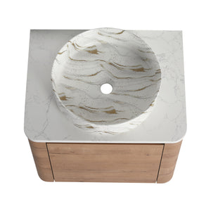 English Elm 24'' Wall-Mounted Bathroom Vanity With Ceramic Vessel Sink, Soft-Close Door & Space-Saving Design W999S00394